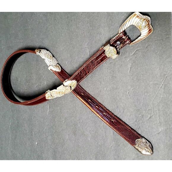 Vintage '98 PGA Tour Belt 538471 Brown Lizard Print Silver Concho MED 28/30 USA - Picture 2 of 16